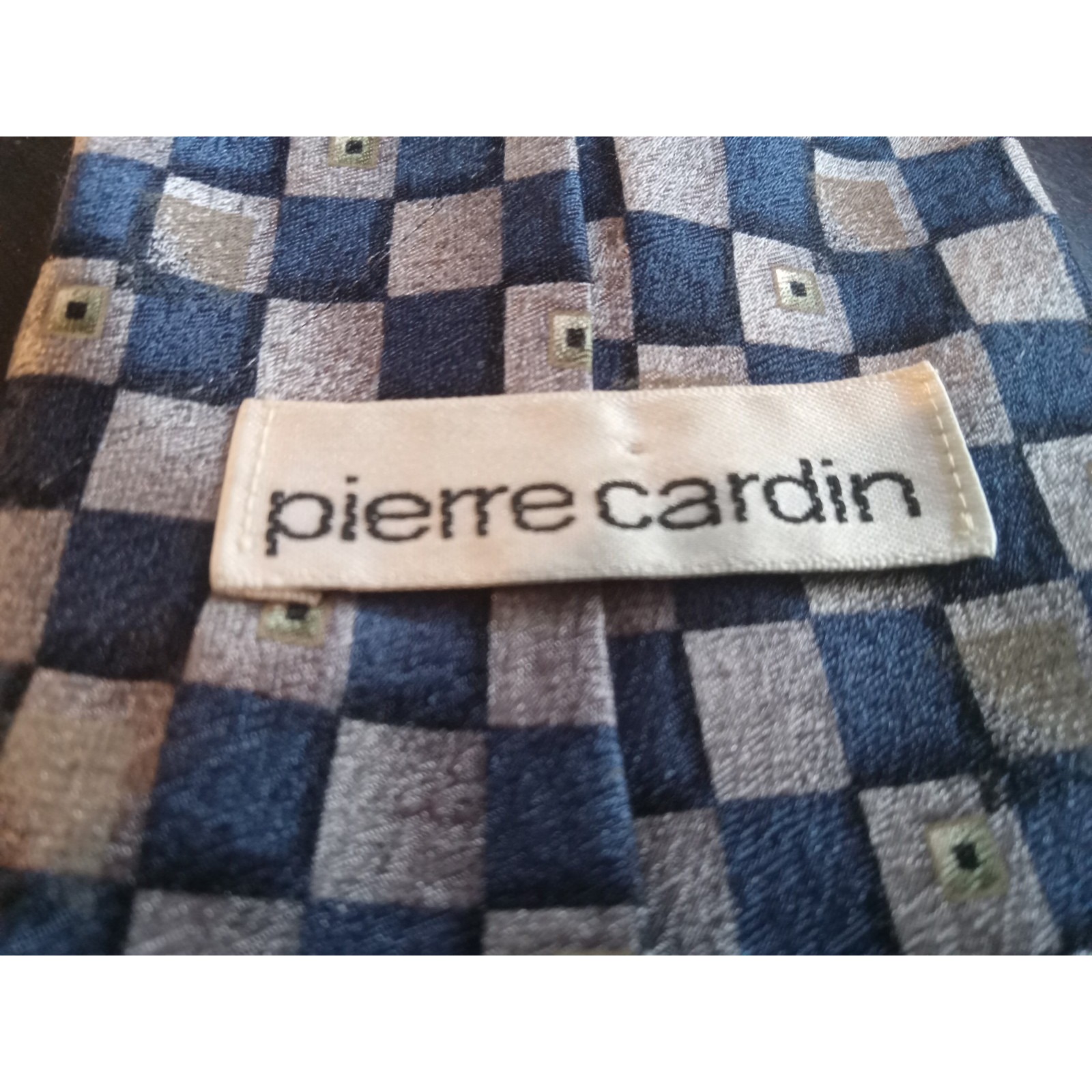 Pierre Cardin 100% Silk Neck Tie Square Grid Blue Gray 4" Wide